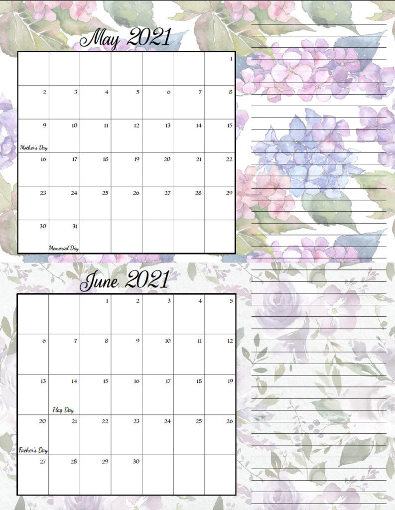 Free Printable 2021 Bimonthly Calendars With Holidays: 2-2021 Calendar Printable 2 Months Per Page