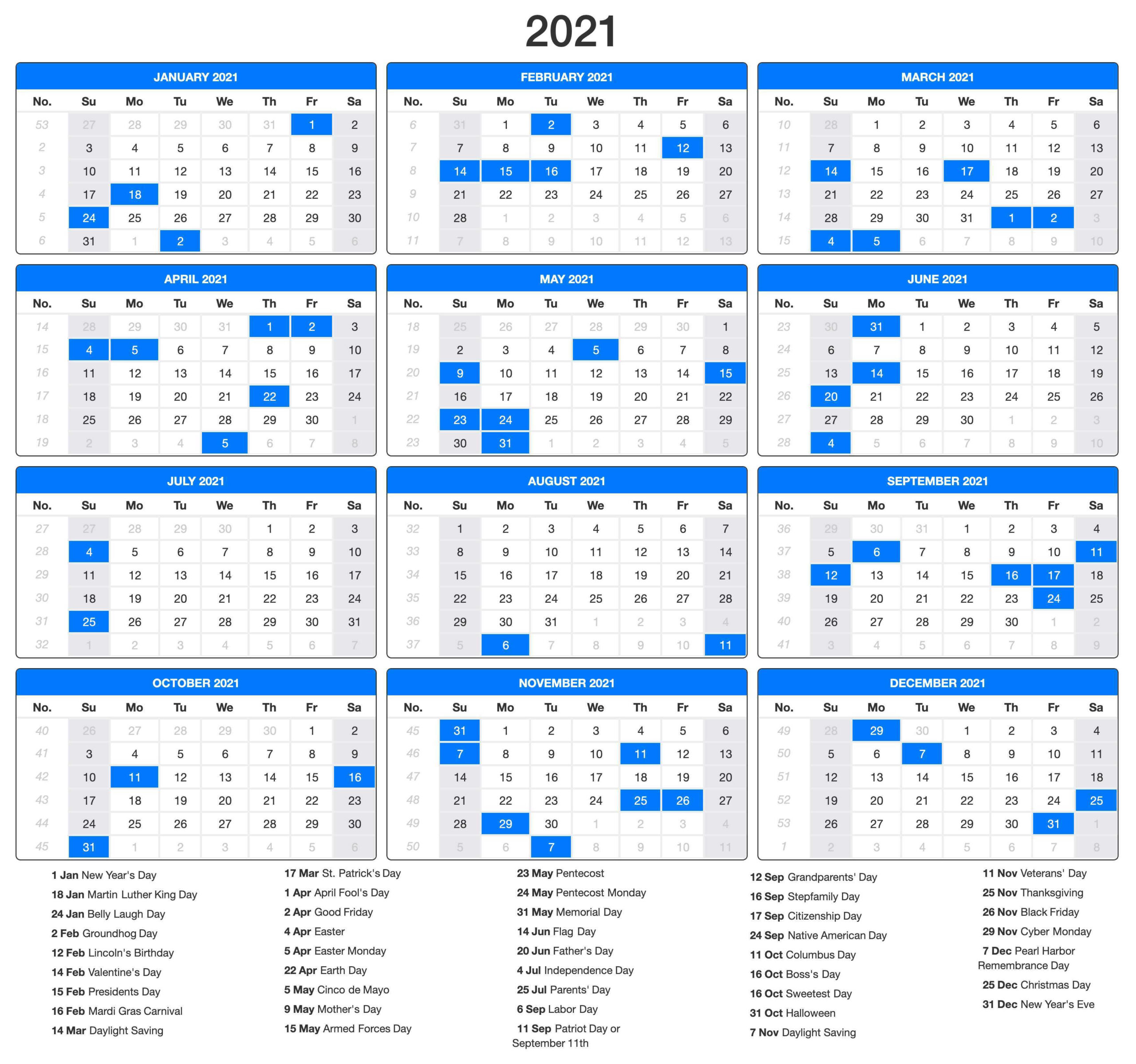Free Printable 2021 Calendar Excel, Word, Monthly Template-2021 Excel Vacation Schedule Calendar