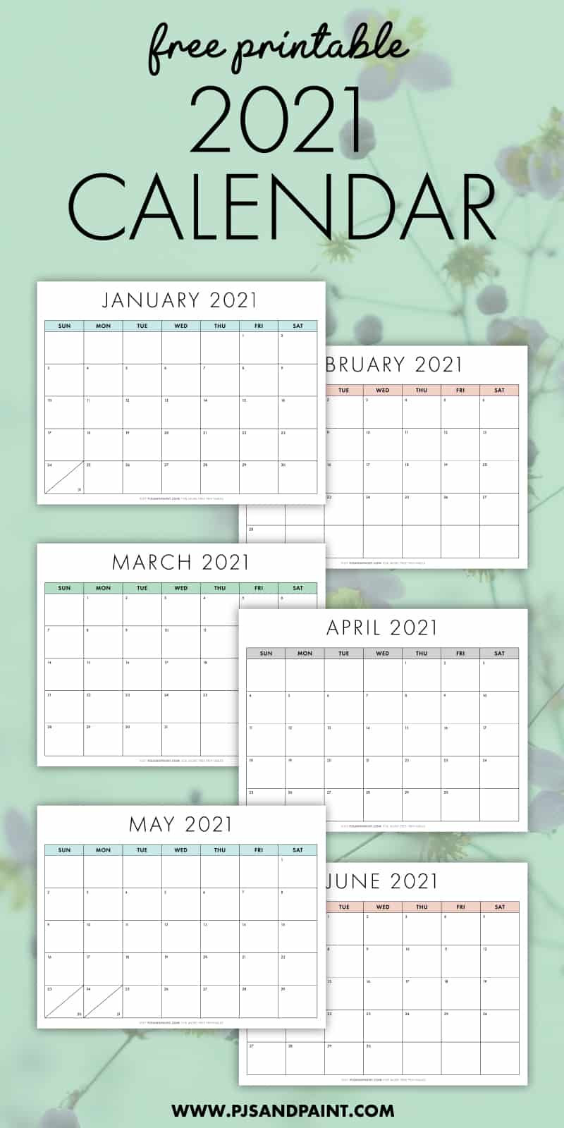 Free Printable 2021 Calendar - Sunday Start - Pjs And Paint-Monthly Schedule Calendar Template Free Printable2021