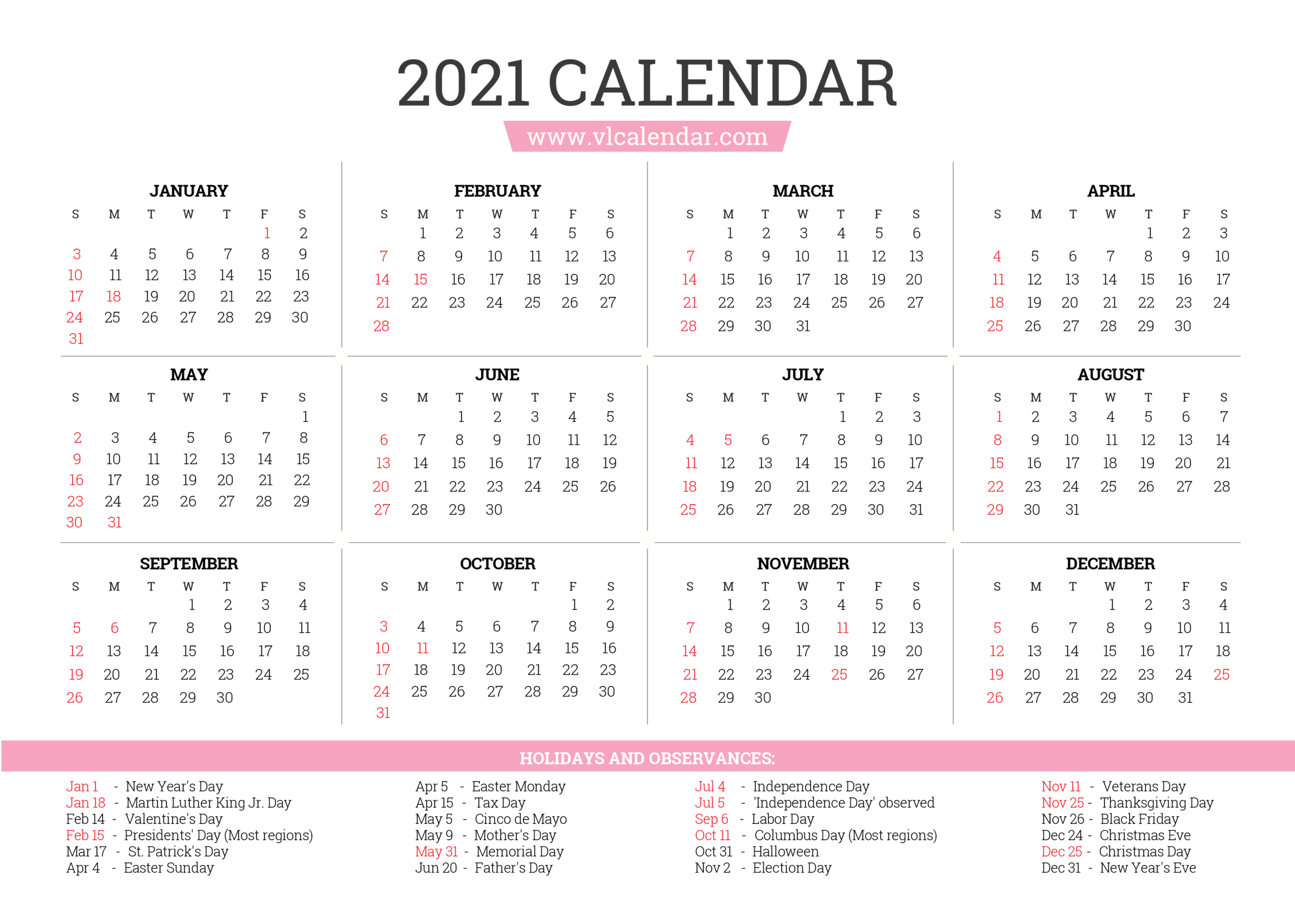 Free Printable 2021 Calendar Templates With Holidays - Vl-Free Calender For October 2021 81/2 X 11