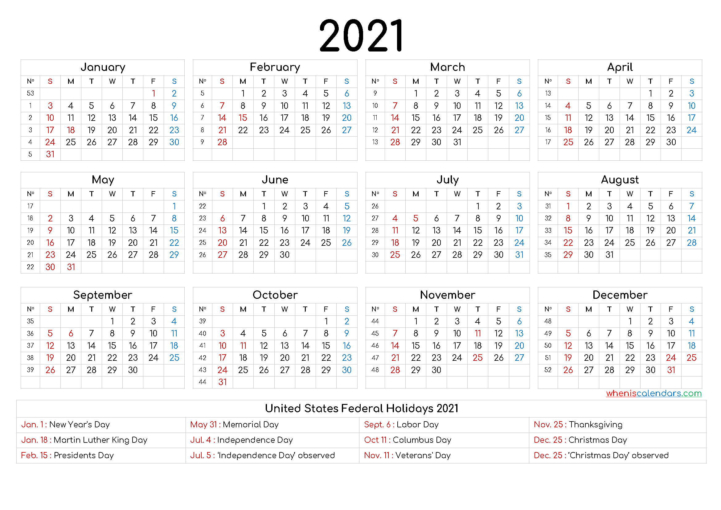 Free Printable 2021 Calendar With Holidays - 6 Templates-Printable Vacation Schedule Template 2021
