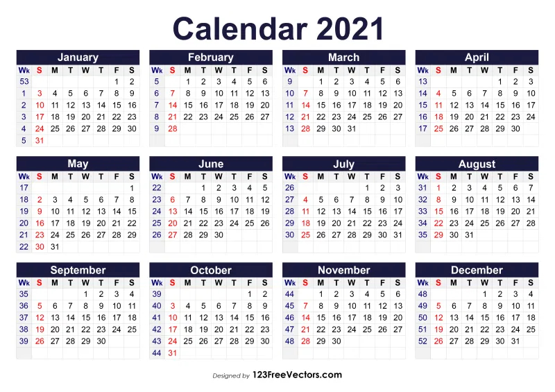 Free Printable 2021 Calendar With Week Numbers | Calendar-Day Of Week 2021 Xls