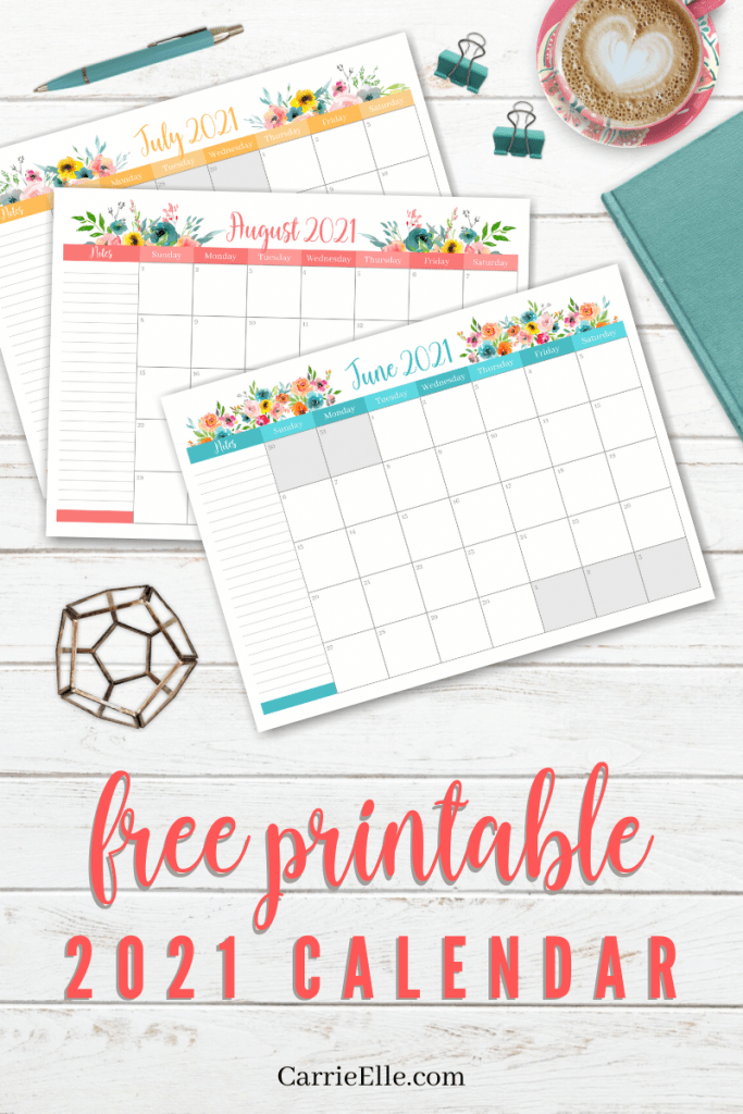 Free Printable 2021 Floral Calendar - Carrie Elle-Fill In Calendar 2021 Printable