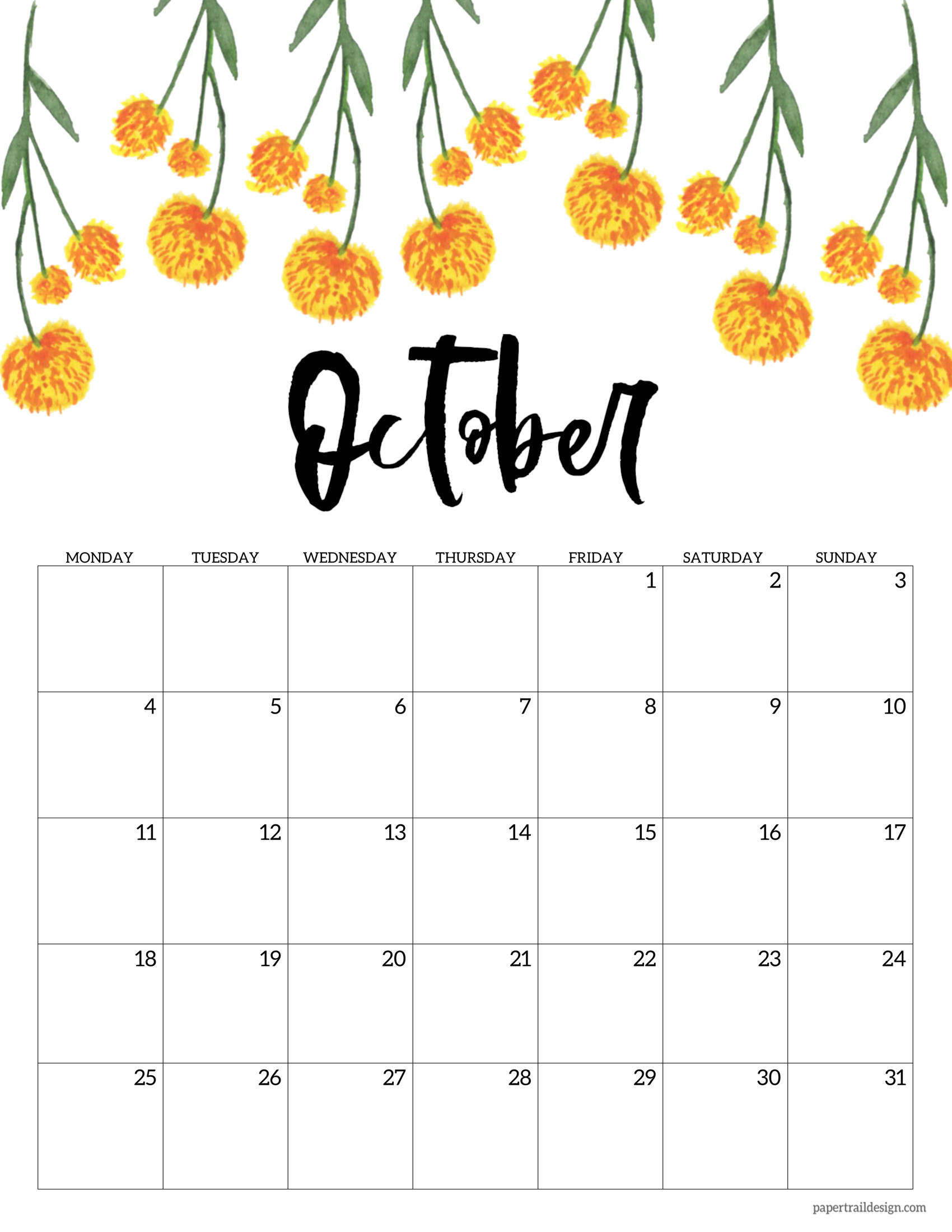 Free Printable 2021 Floral Calendar - Monday Start | Paper-Free Printable Calendars 2021