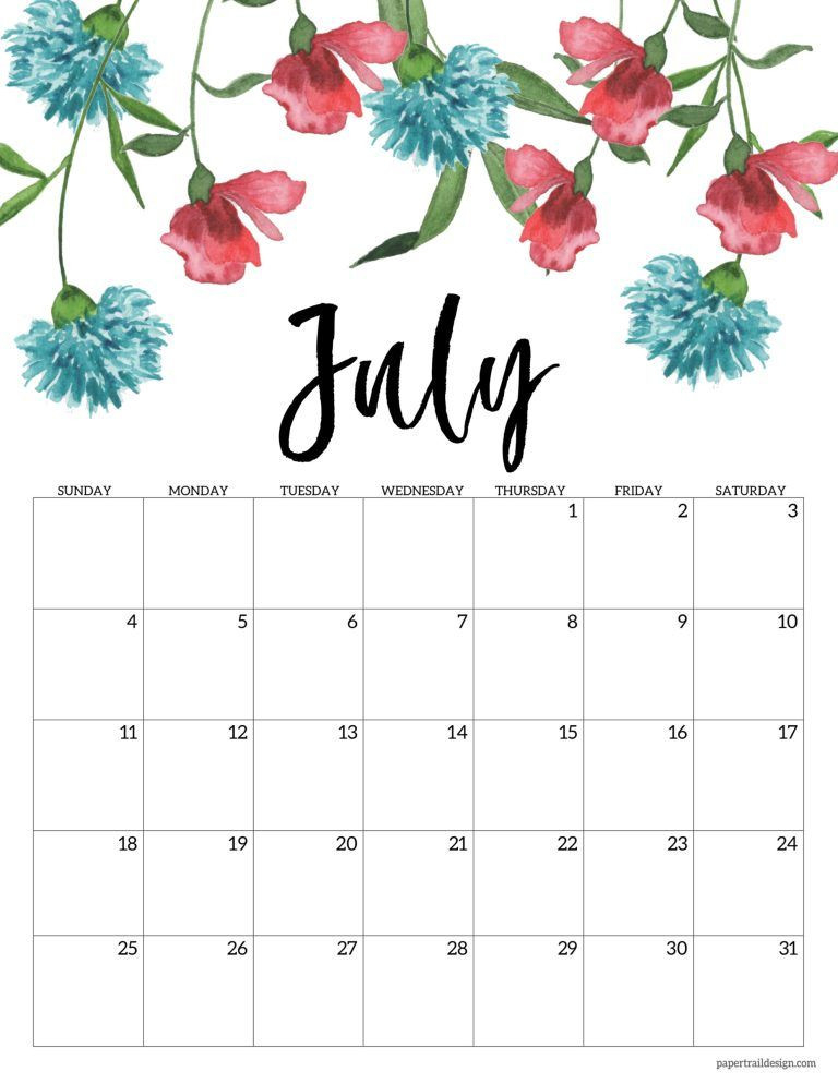 Free Printable 2021 Floral Calendar | Paper Trail Design-Monthly Calendar Pinterest 2021