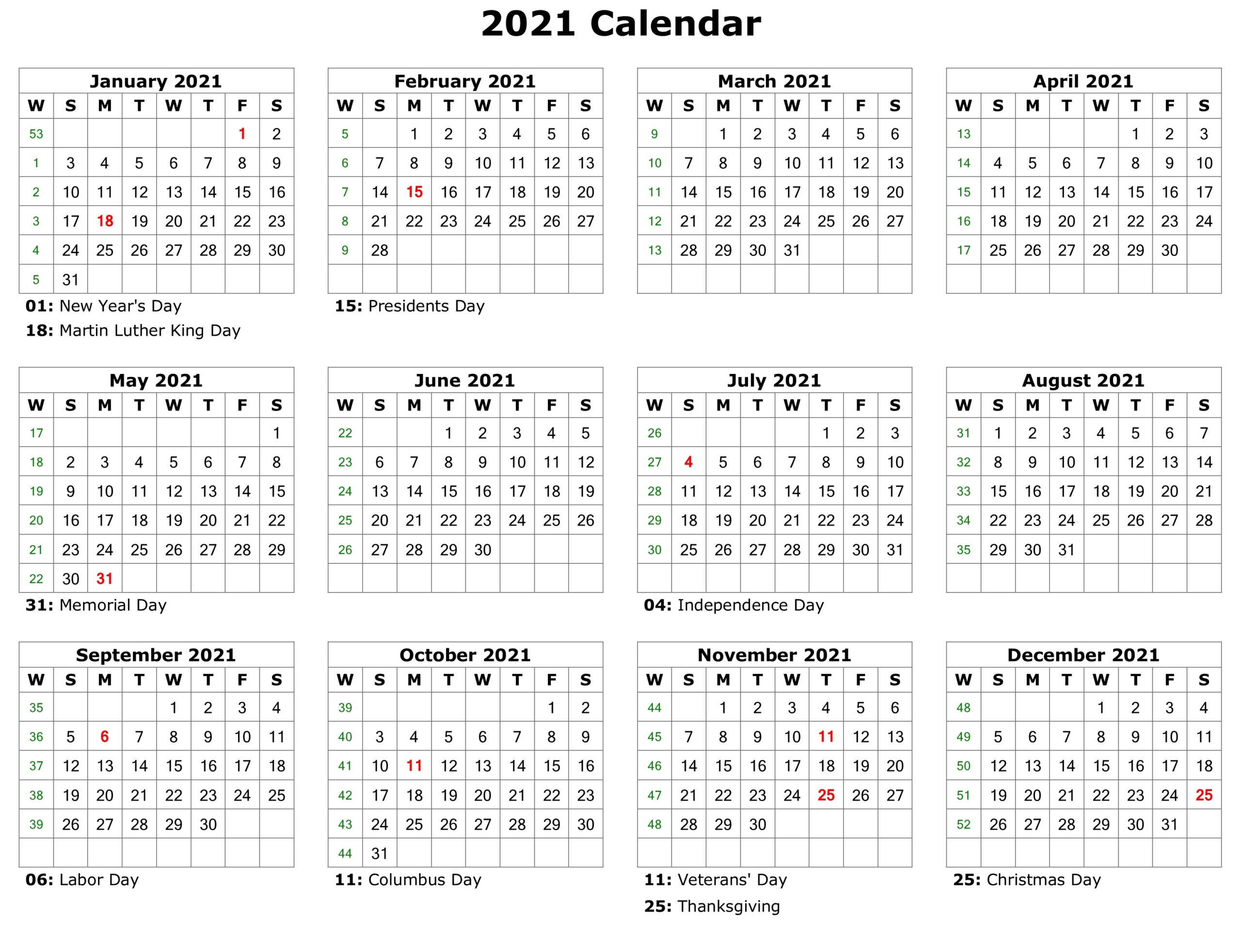 Free Printable 2021 Monthly Calendar With Holidays Word-Printable 2021 Vacation Calender