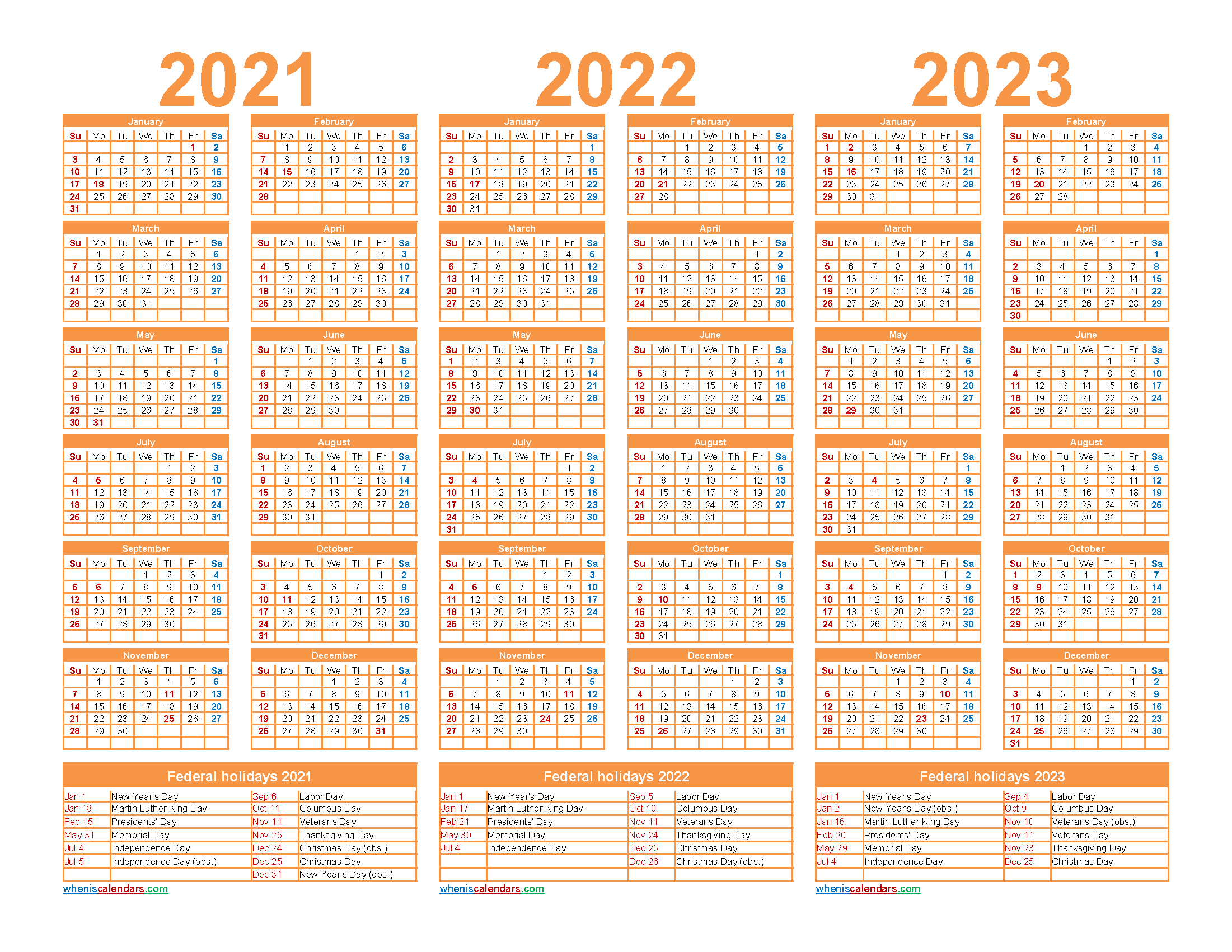 Free Printable 2021 To 2023 Calendar With Holidays-Three Year Printable Calendar 2021 To 2023