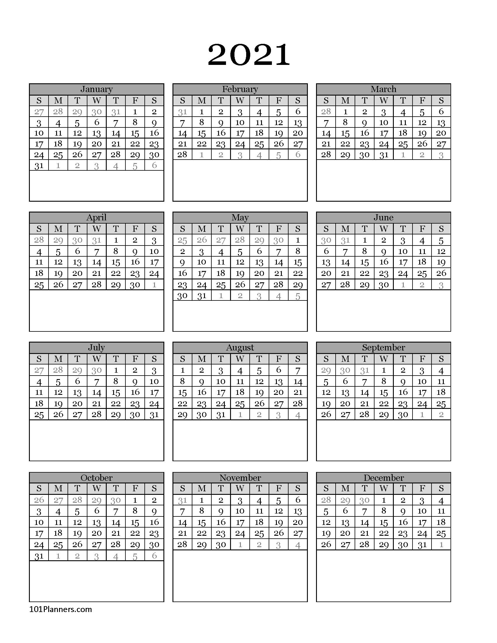 Free Printable 2021 Yearly Calendar At A Glance | 101-Full Size Feb 2021 Calendar To Print Free