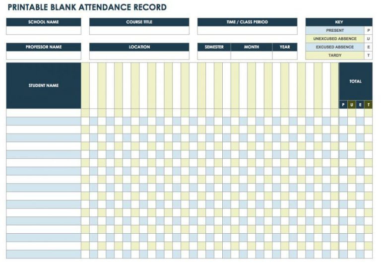 Free Printable Attendance Sheet In Pdf, Word, And Excel-Printable 2021 Attendance Calendar