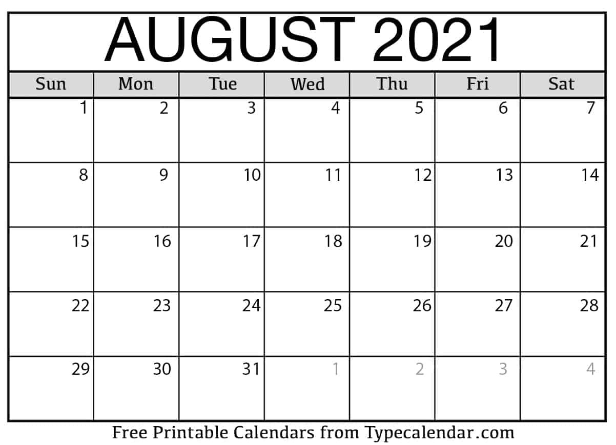 Free Printable August 2021 Calendars-Blank Fillable Calendar 2021