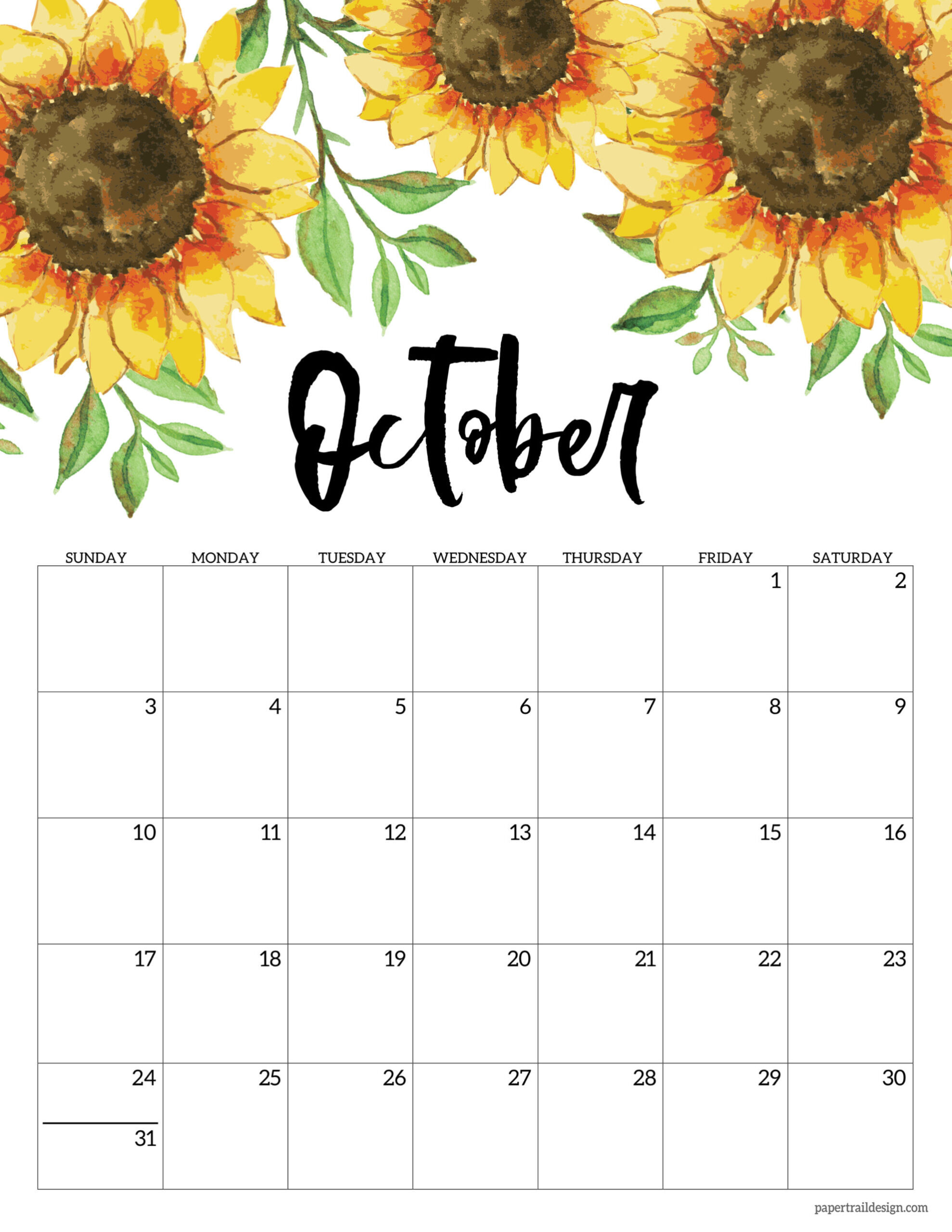 Free Printable Calendar 2021 - Floral - Paper Trail Design-Free Printable Calendar 2021