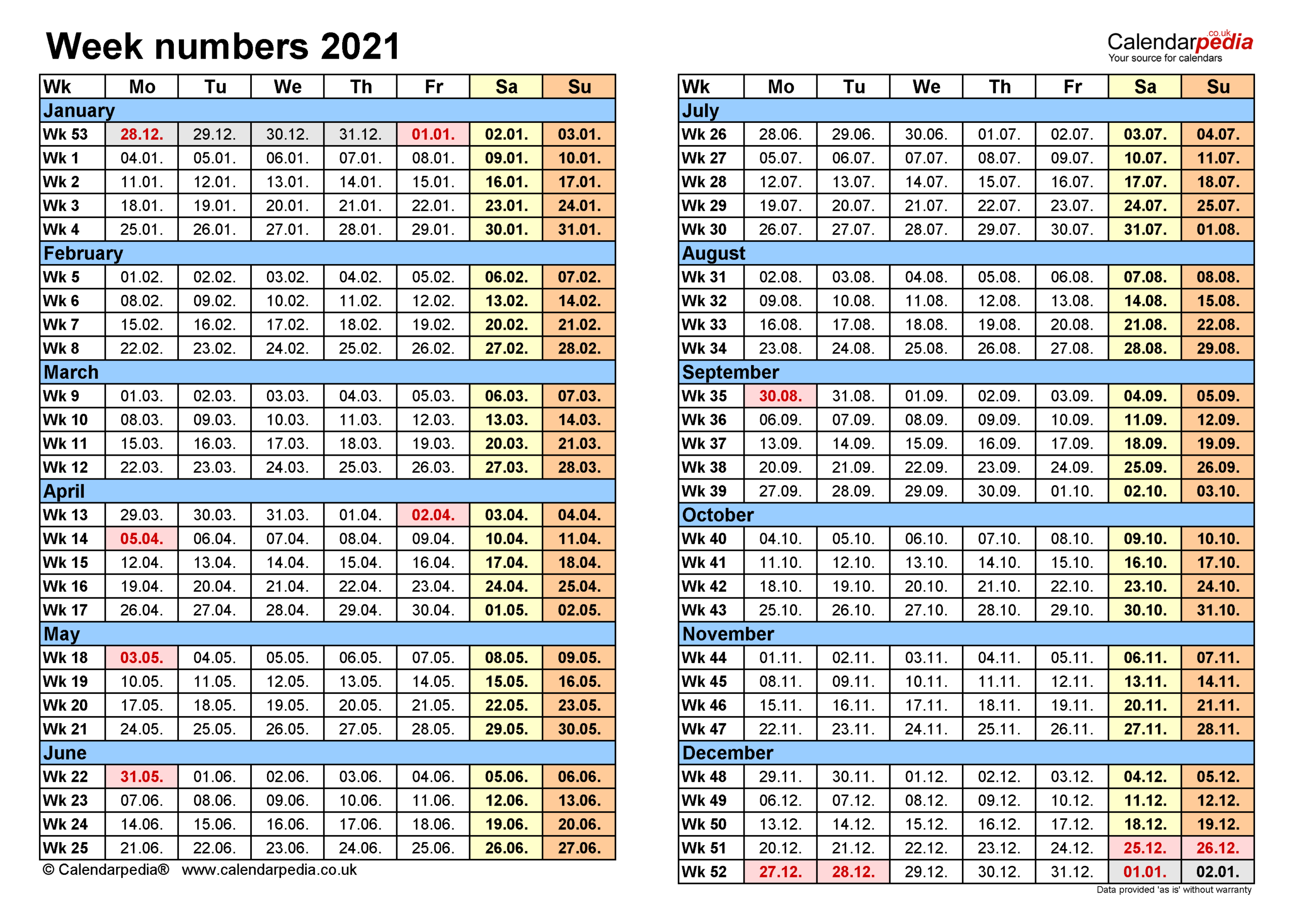 Free Printable Calendar 2021 Monthly-Calendar 2021 With Week Numbers