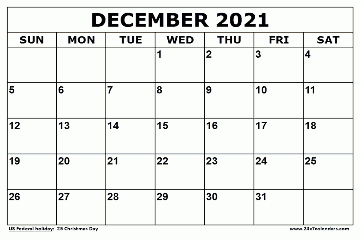 Free Printable December 2021 Calendar : 24X7Calendars-December 2021 Calendar Printable On 8X10