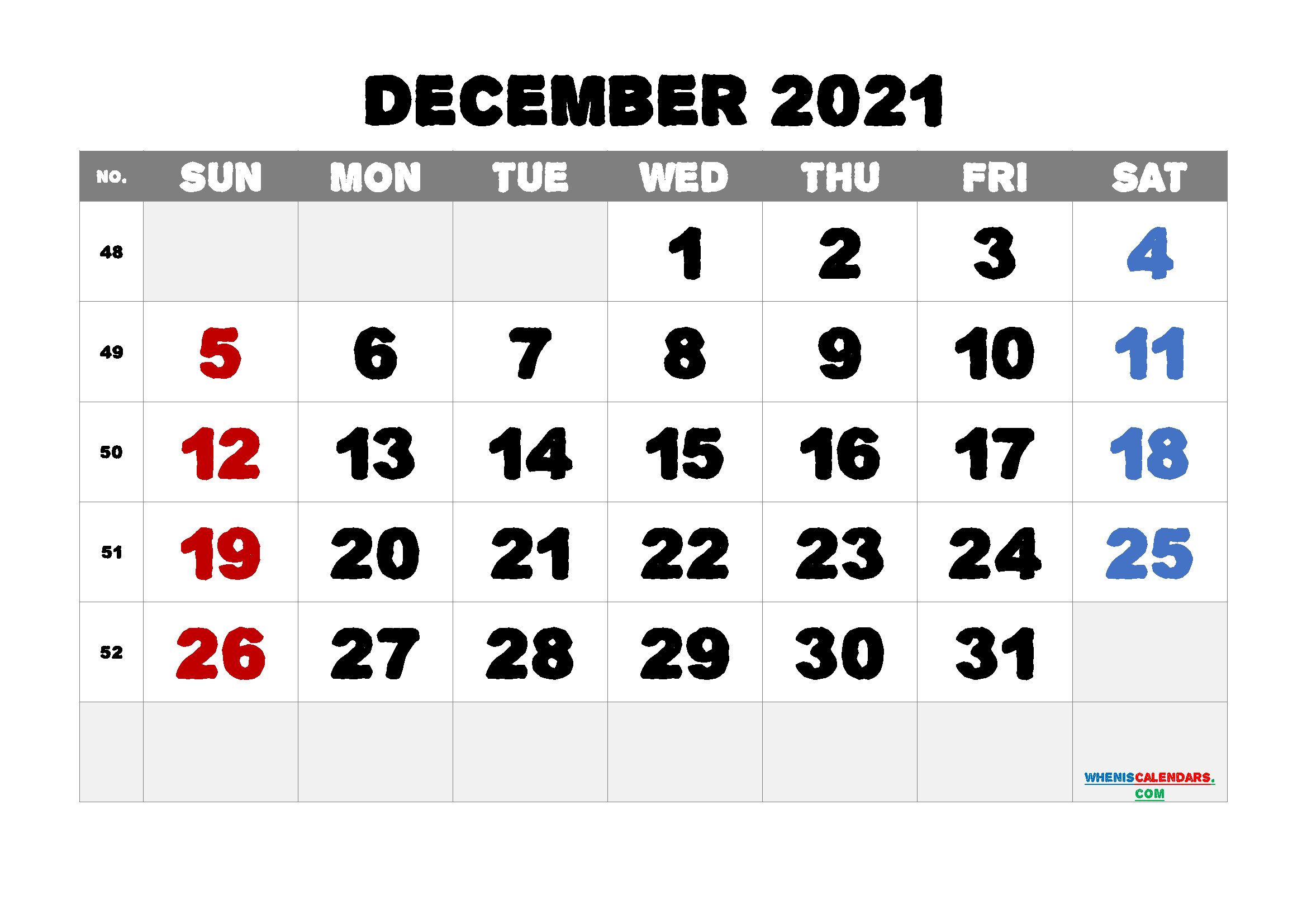 Free Printable December 2021 Calendar-Free Printable Dec 2021 Calendar