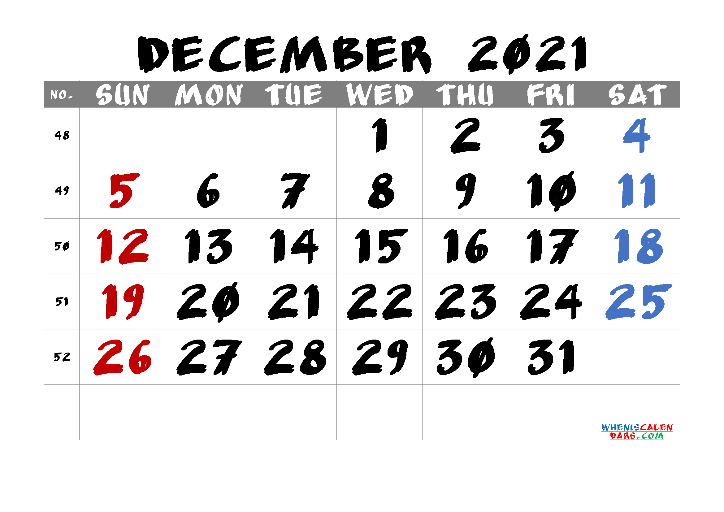 Free Printable December 2021 Calendar-Free Printable Dec 2021 Calendar