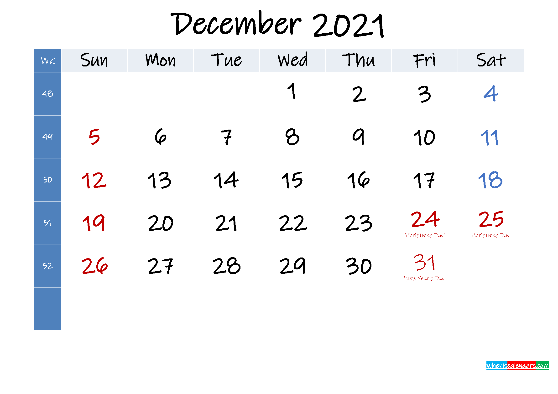 Free Printable December 2021 Calendar With Holidays-Free Printable Calendar For August --December 2021