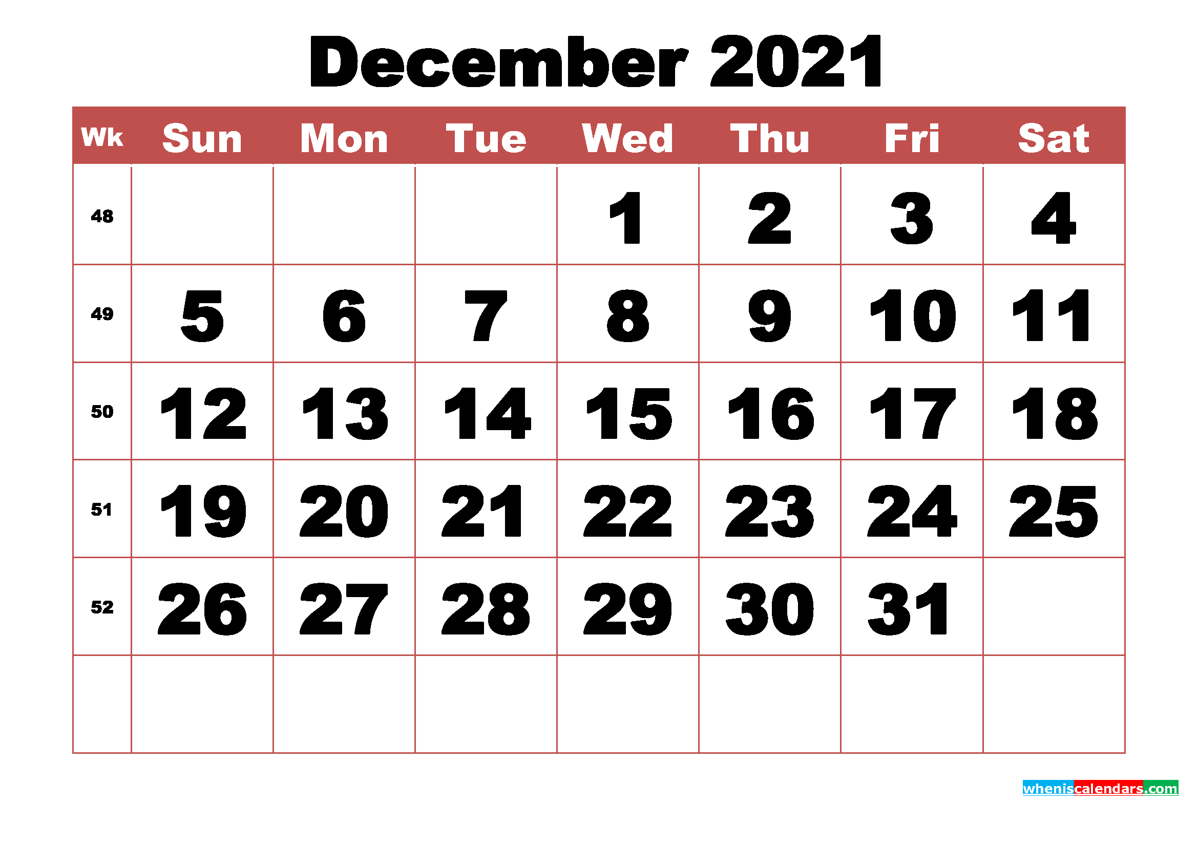 Free Printable December 2021 Calendar With Week Numbers-Free Printable Dec 2021 Calendar