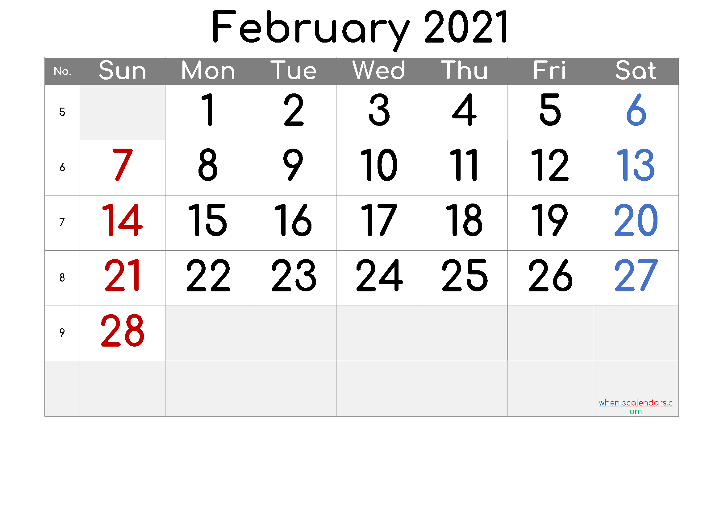 Free Printable February 2021 Calendar (Premium) - Free-February Calendar 2021