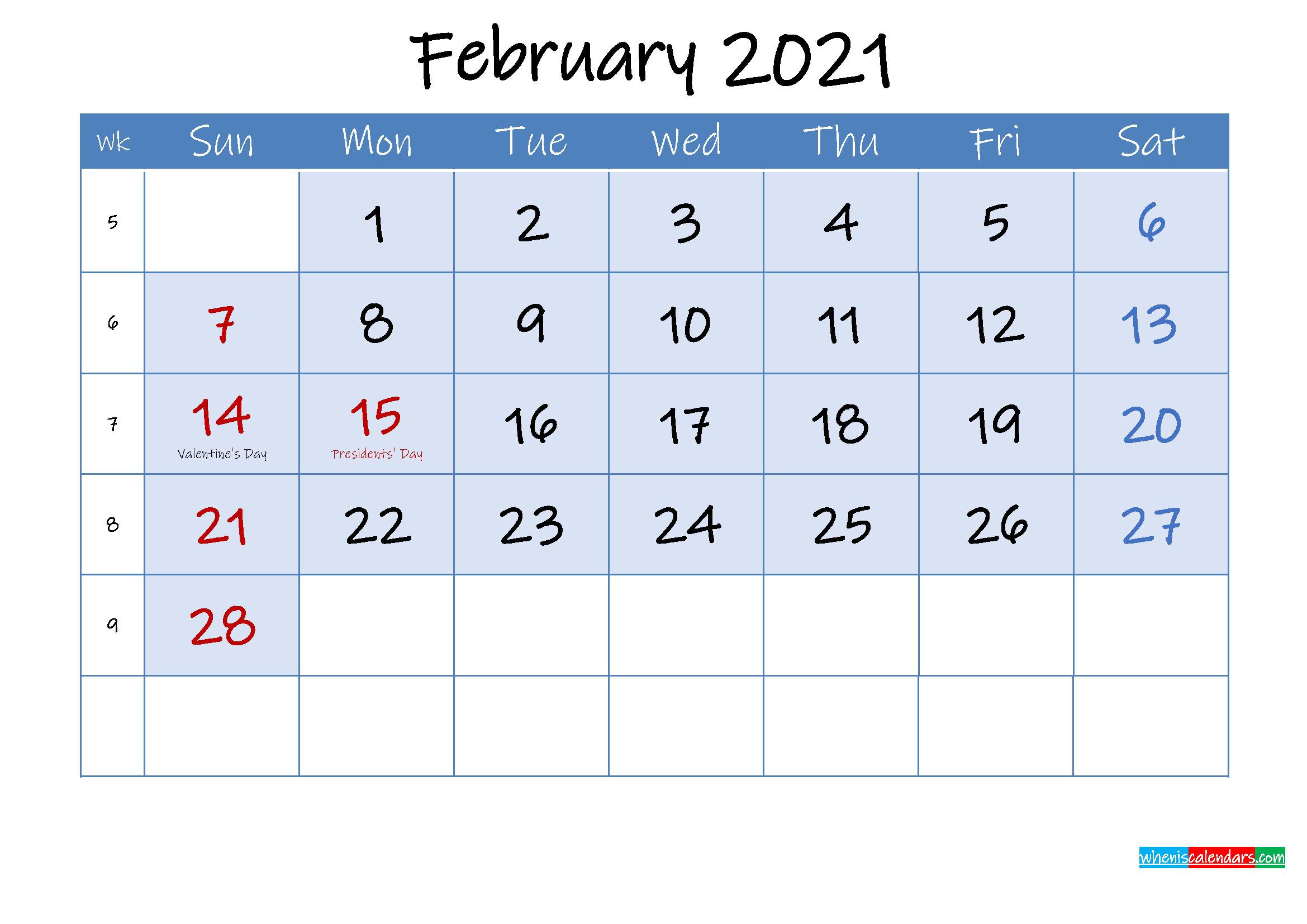 Free Printable February 2021 Calendar - Template Ink21M98-February Calendar 2021