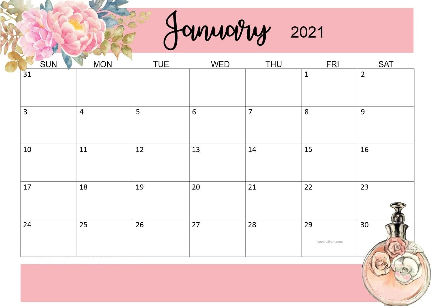 Free Printable January 2021 Calendar - For Events-Free Printable Monthly Calendar January 2021