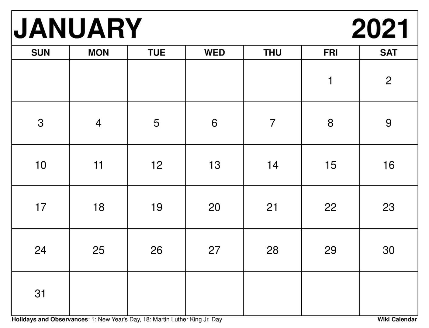 Free Printable January 2021 Calendars-Printable 2021 Monthly Calendar 81/2 X 11 Inches
