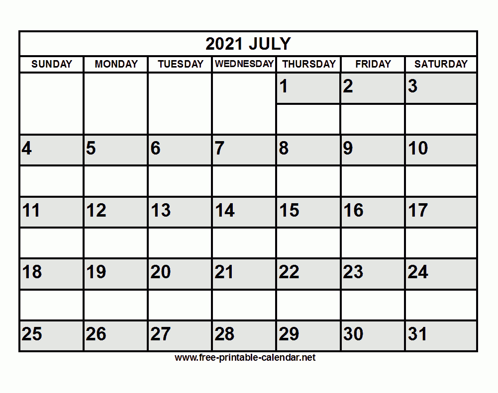 Free Printable July 2021 Calendar-Day To Page Blank Calendar July 2021 Printable