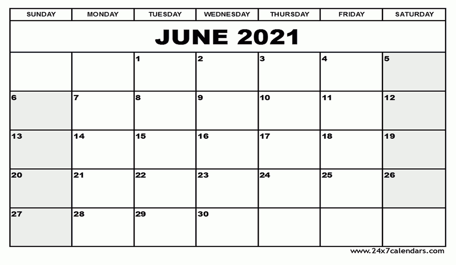 Free Printable June 2021 Calendar : 24X7Calendars-2021 Calendar With Large Squares
