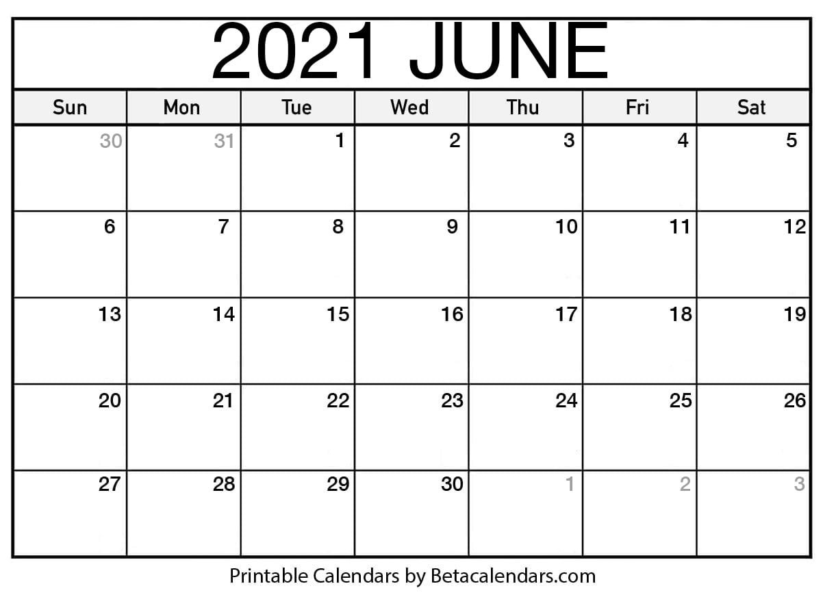 Free Printable June 2021 Calendar-Blank June Monthly Calendar Printable 2021 8X10
