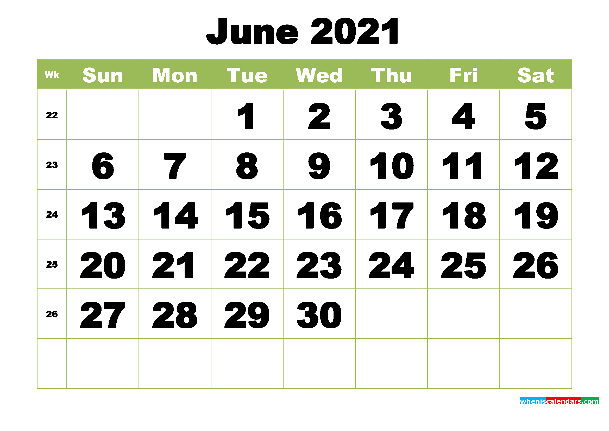 Free Printable Monthly Calendar June 2021-June 2021 Printable