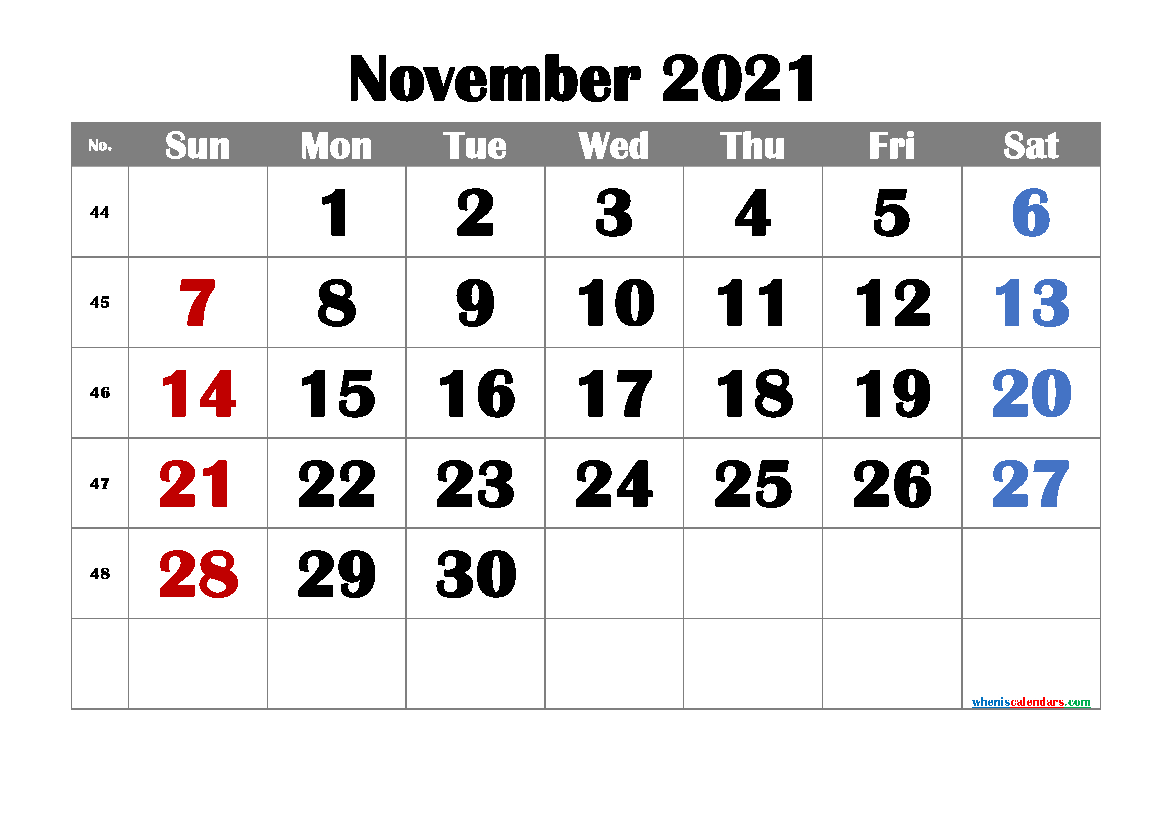 Free Printable November 2021 Calendar-November 2021 Blank Calendar