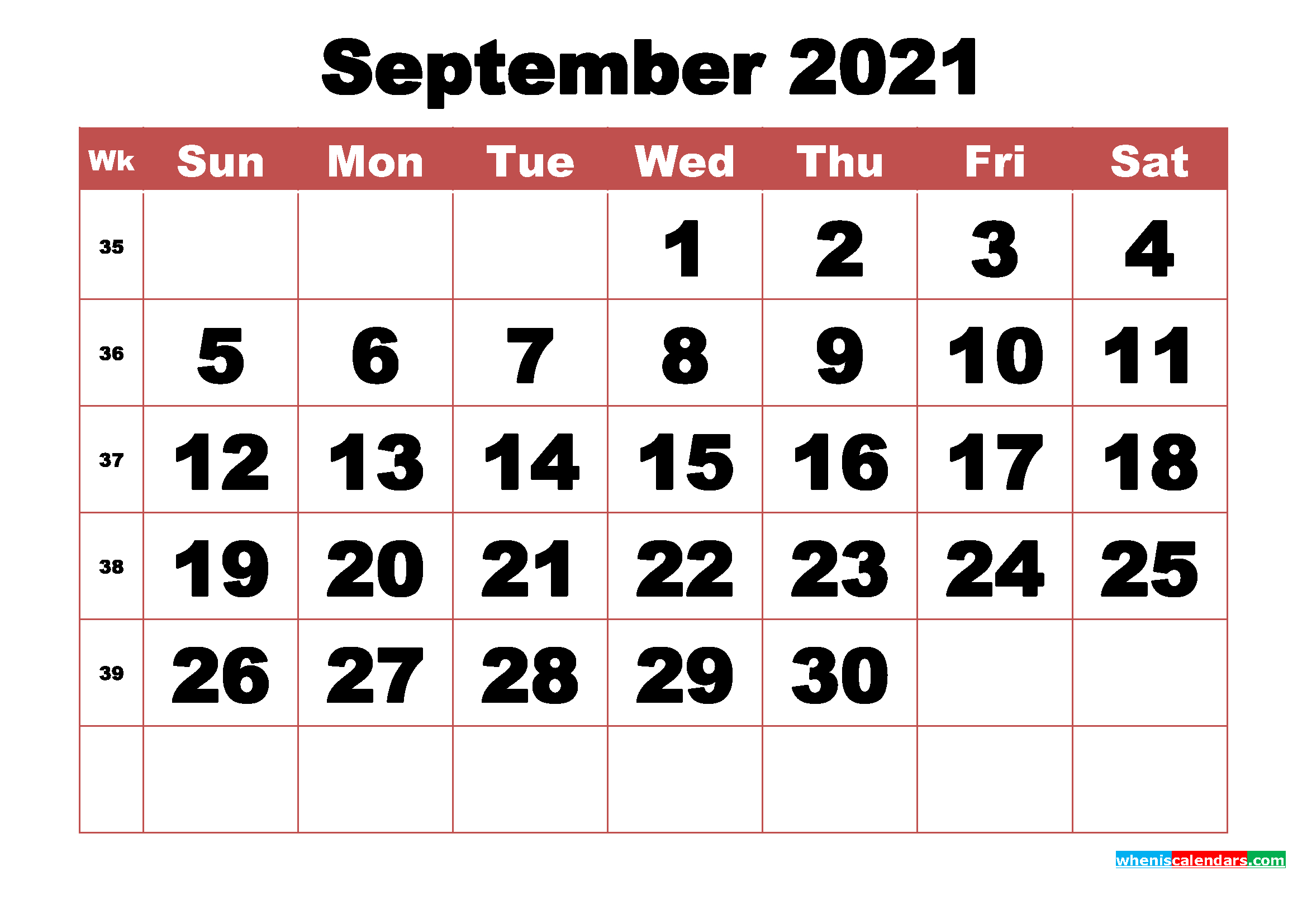 Free Printable September 2021 Calendar With Week Numbers-Free Printable Calendar 2021 September