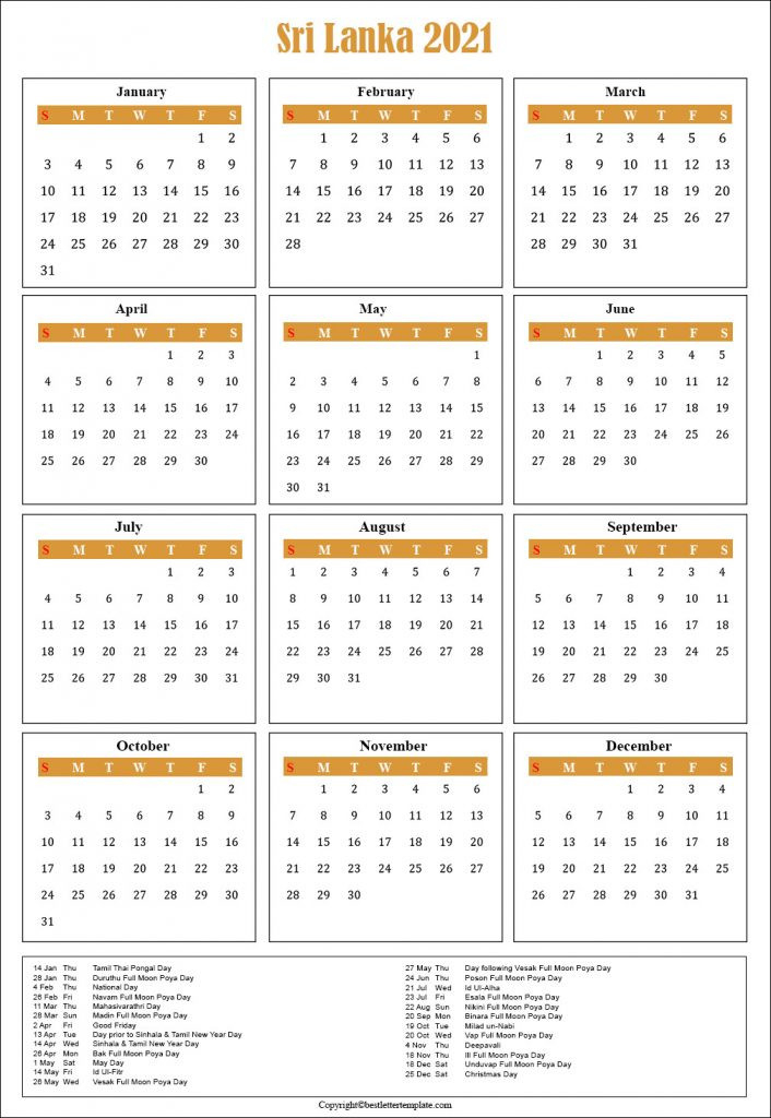 Free Printable Sri Lanka Calendar 2021 With Public Holidays-2021 Srilanka Mercantile Holidays