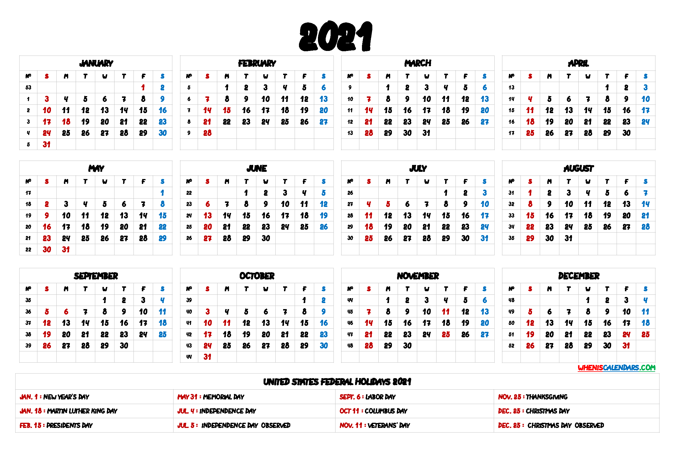Free Printable Yearly Calendar 2021 And 2022 And Further-Printable List Of Holidays 2021