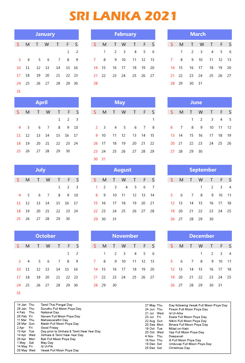 Free Sri Lanka Calendar 2021 With Holidays In Pdf-Mercantile Hollidays Ins Sri Lanka 2021