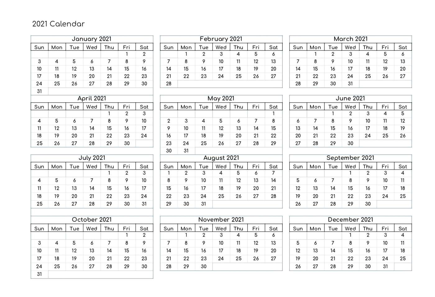 Free Yearly 2021 Calendar Printable Templates - Calendar Edu-Free Yearly Vacation Calendar 2021