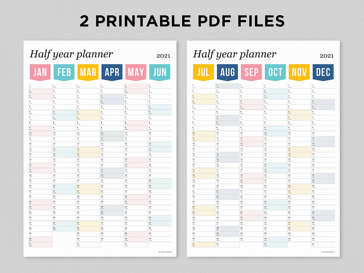 Half Year Planner 2021 - Diymini8-2021 Calendar Printable Half-Hourly