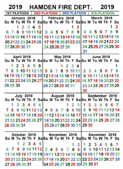 Hamden Fire Retirees Association, Inc.-Shift Work Calendar 2021