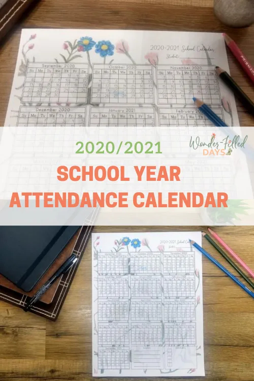 Hand-Drawn 2020/2021 School Year Attendance Calendar-Absentee Calendars 2021