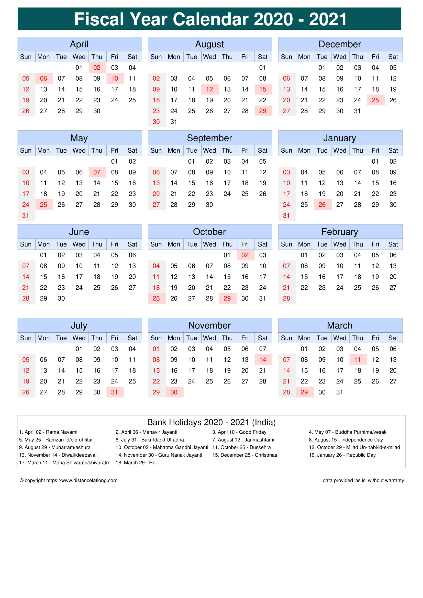 Holiday Calendar 2021 India | Printable Calendars 2021-2021 Vacation Schedule Calendar