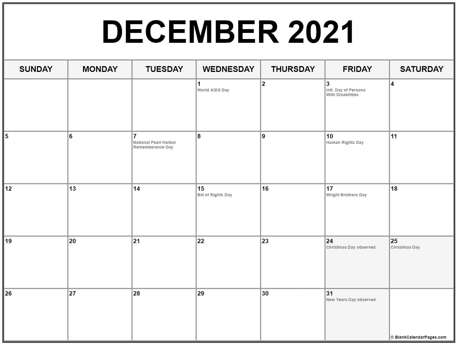 Holiday Calendar December 2021 | 2021 Calendar-December 2021 Calendar Printable On 8X10
