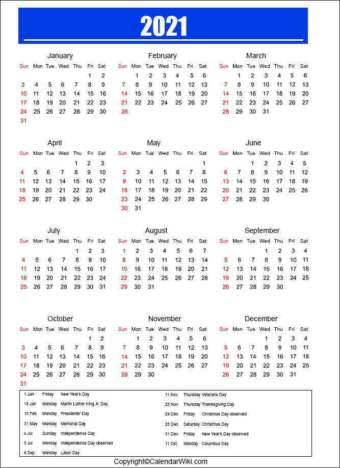 Holidays 2021 - Calendarwiki-2021 Federal Holiday Calendar Printable