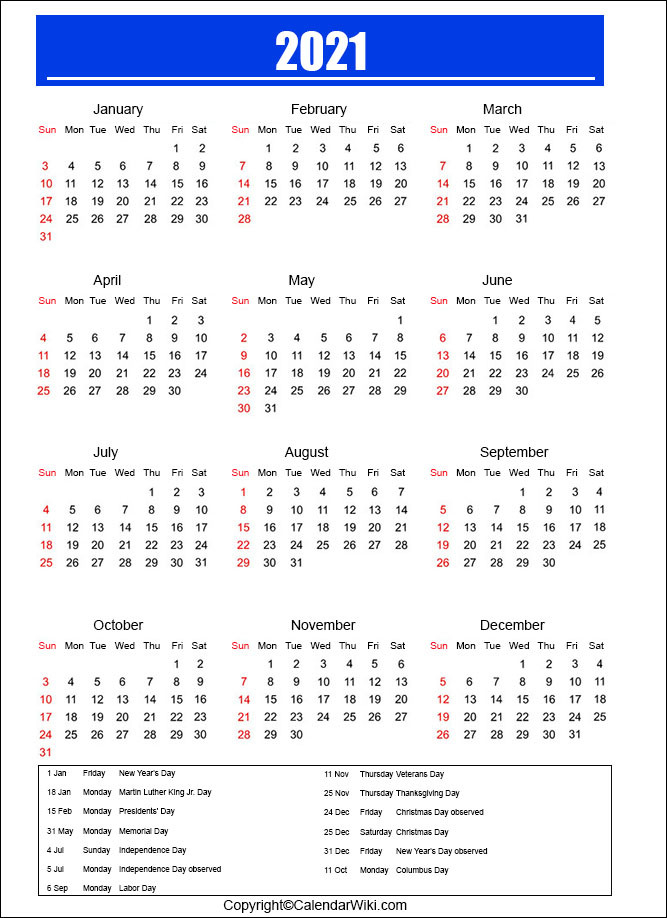 Holidays 2021 - Calendarwiki-Free Yearly Vacation Calendar 2021