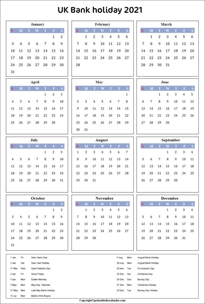 Holidays In Bank Uk Archives | Printable The Calendar-Free Employee Holiday Planner 2021