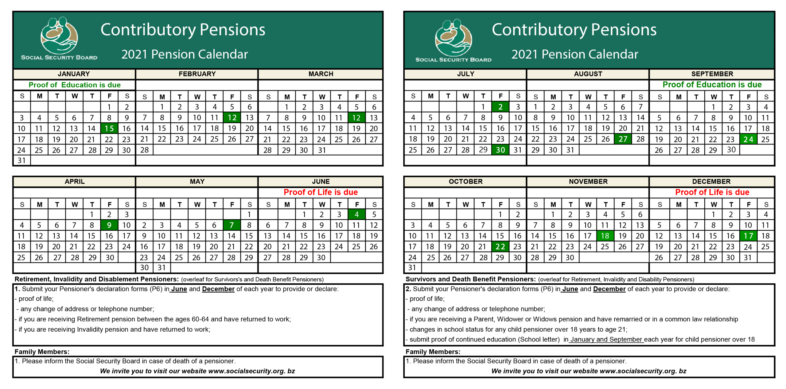 Home - Social Security Board, Belize-Billing Calendar 2021