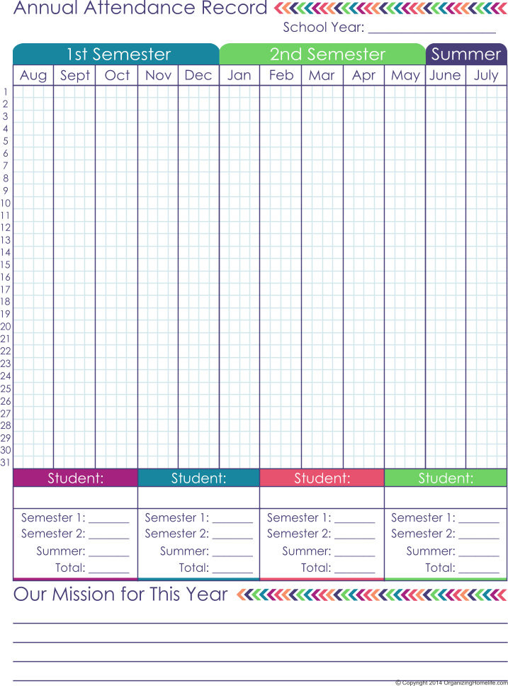 Homeschool Planner - The Original - Organizing Homelife-Free 2021 Attendance Online Calendar