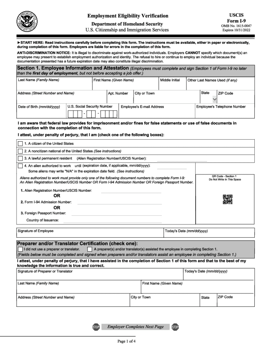 I 9 Form - Employment Eligibility Verification, Download-New I 9 Forms 2021 Printable