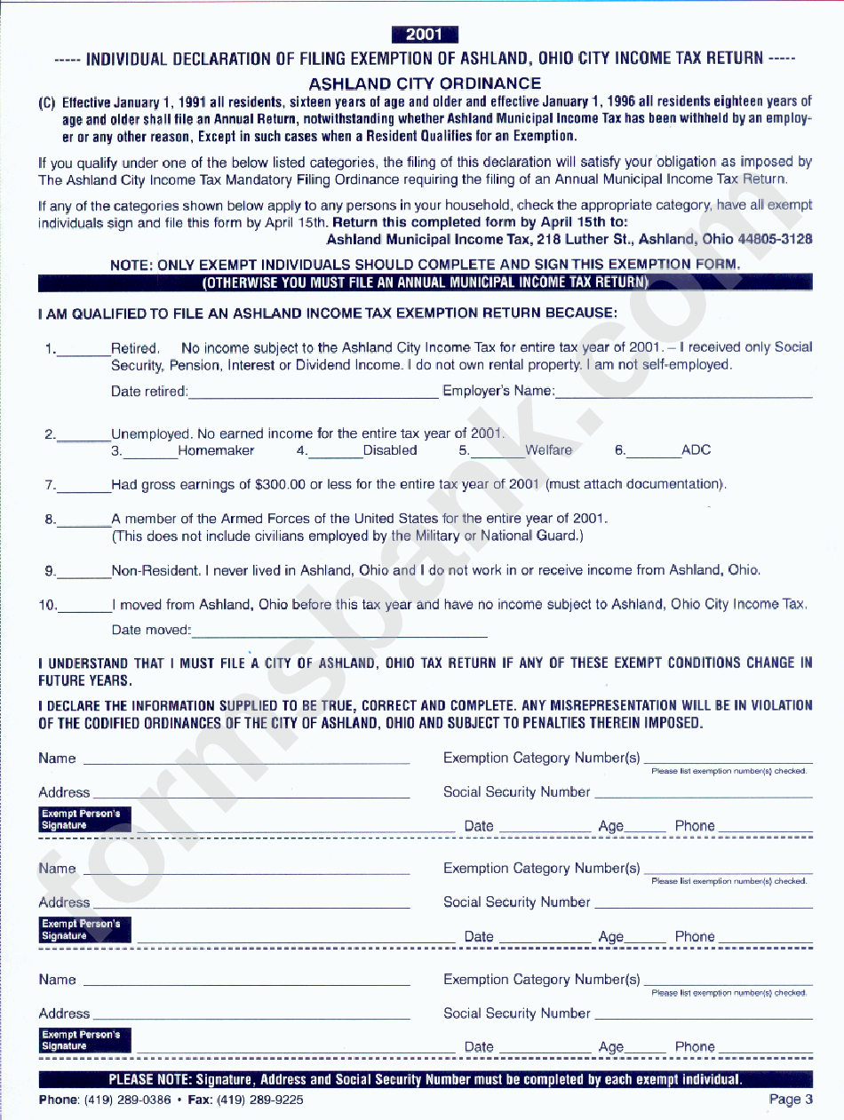 Individual Declaration Of Filing Exemption Of Ashland-Free W 9 Form 2021 Printable Form