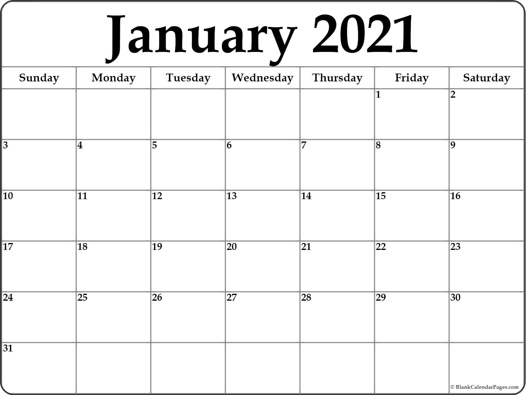 January 2021 Blank Calendar Collection.-Free Printable Calendars 2021 Monthly With Bills