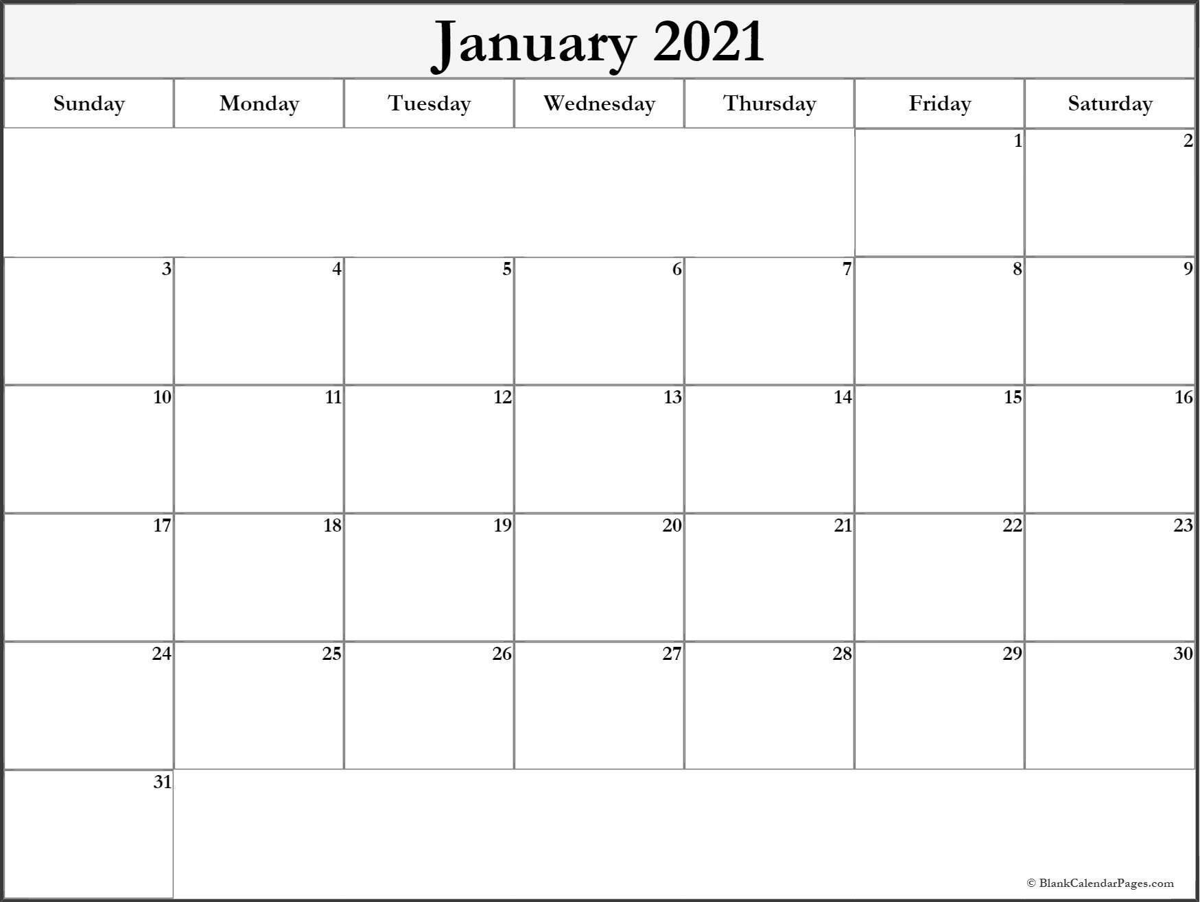 January 2021 Blank Calendar Collection.-Printable Calendar 2021 Monthly That Can Be Edited