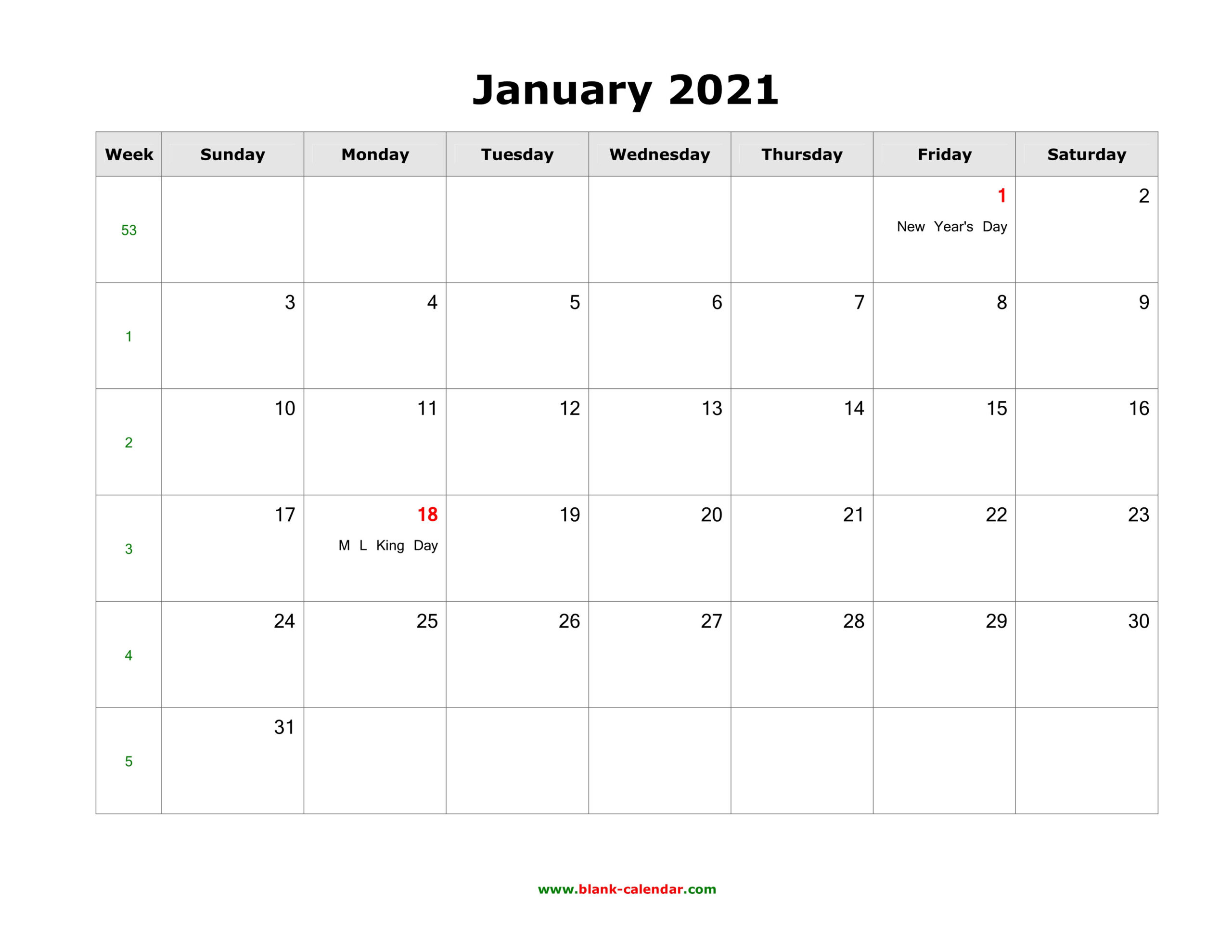 January 2021 Blank Calendar | Free Download Calendar Templates-January 2021 Calendar